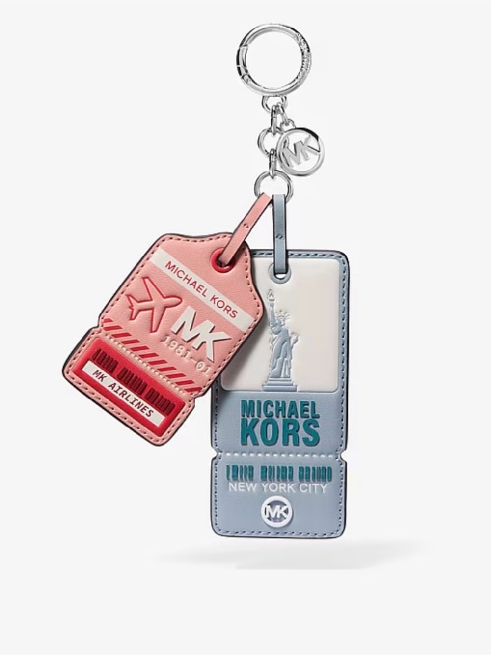 Michael Kors Pink & Blue Leather Dual Luggage Tag Keychain